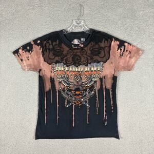 Affliction Tour Storm T-shirt Women’s Small Tie Dye Mesh Lace Retro Grunge Read